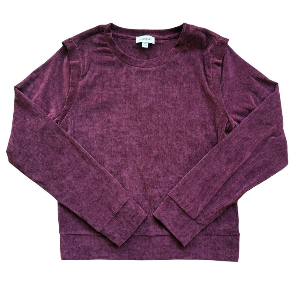 Evereve Women's Burgundy Velour Crew Neck Long Sleeve M Pleated Pullover Holiday